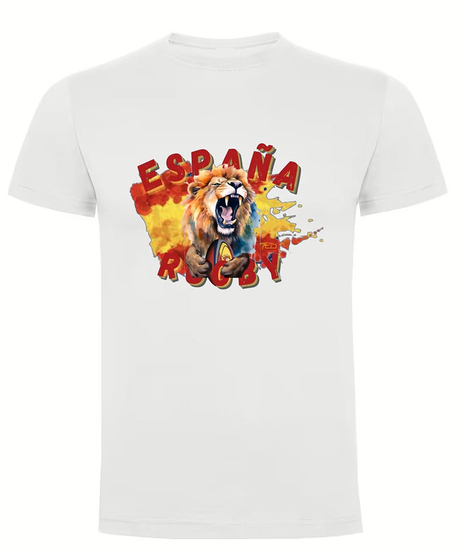 Camiseta España Rugby blanca león
