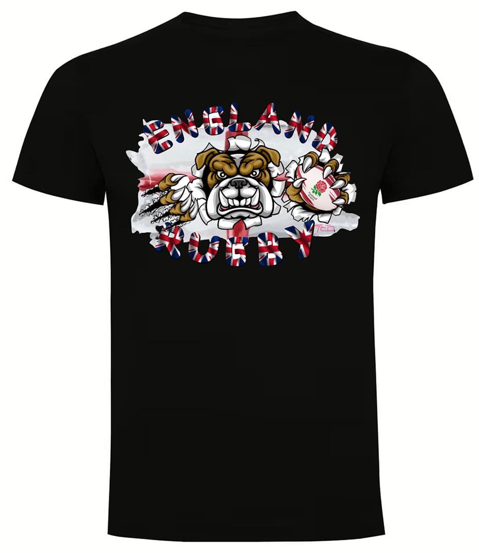 Camiseta Inglaterra Rugby negra bulldog