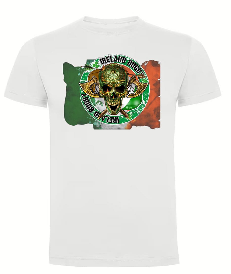 Camiseta Irlanda Rugby blanca calavera
