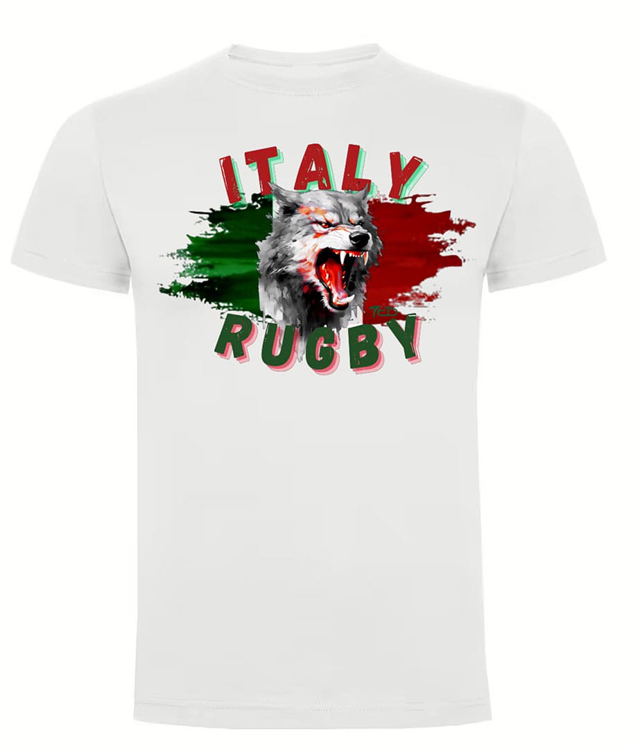 Camiseta Italia Rugby blanca lobo
